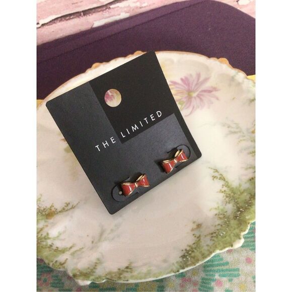 NWT The Limited Little Red Bow Earrings Red/ Gold Pierced Studs - Picture 7 of 11